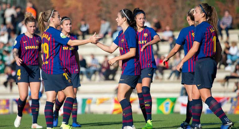 Las jugadoras del Barça celebrando un gol.