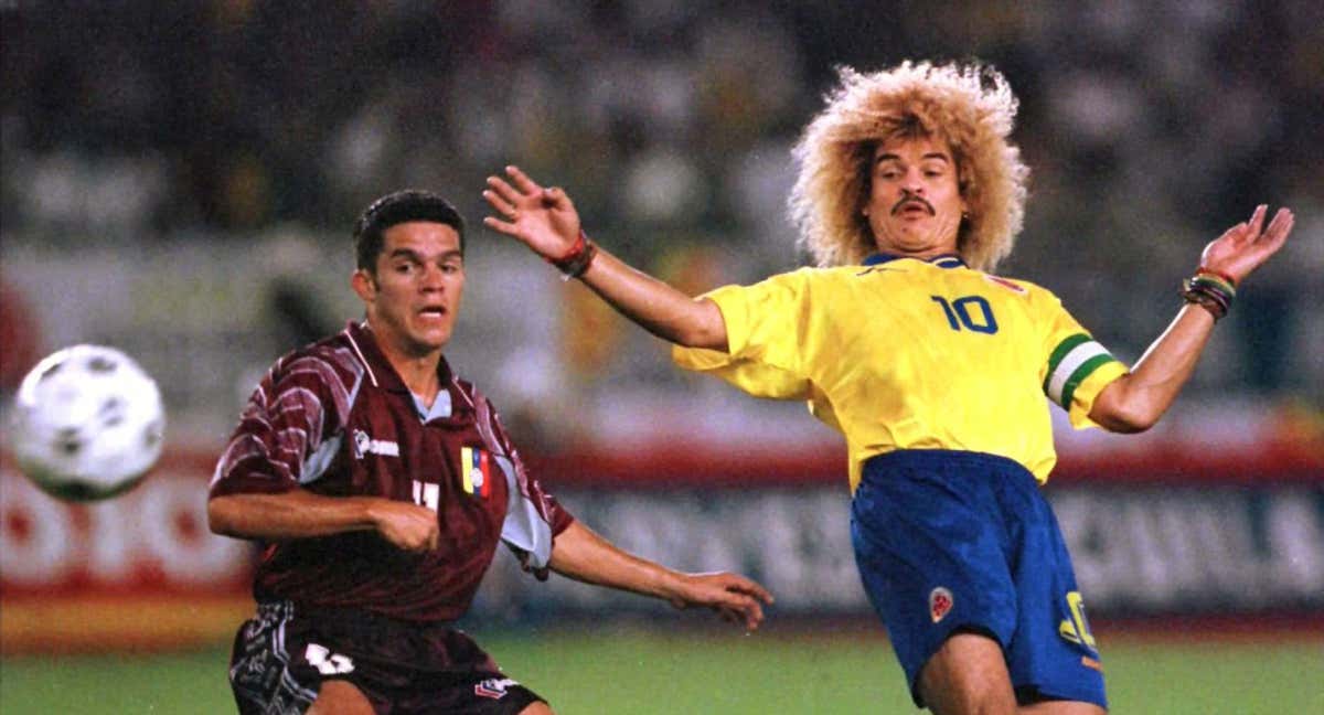 Carlos Valderrama en un partido de la Selección colombiana./Reuters