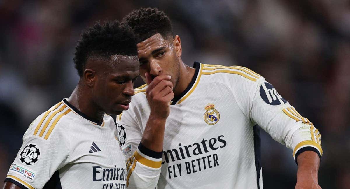 Vinicius y Bellingham, en el partido ante el Bayern./REUTERS