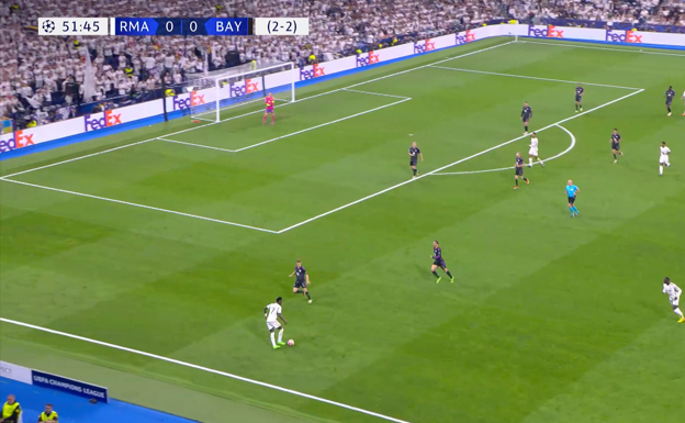 Vini recibe abierto para encarar a Kimmich.  WYSCOUT