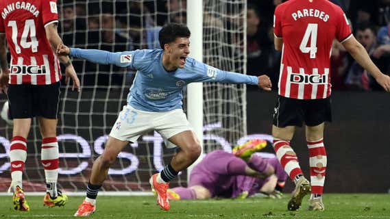 Hugo Álvarez celebra su gol ante el Athletic./EFE
