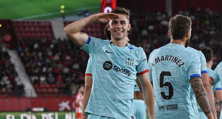 Fermín celebra uno de sus goles al Almería.