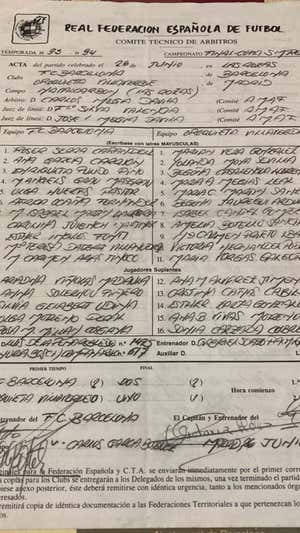 Acta final de Copa de la Reina en 1994.  ARCHIVO LUIS DE LA PENA Y ÁFRICA OCAÑA