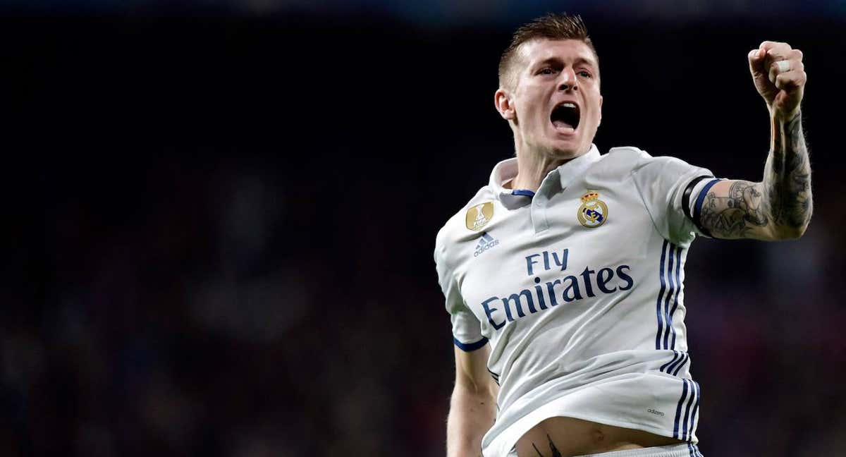 Kroos celebra un gol con el Real Madrid.