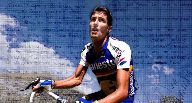 Montaje fotográfico en el que aparece Chava Jiménez junto a la carta que escribió a la afición durante su depresión.