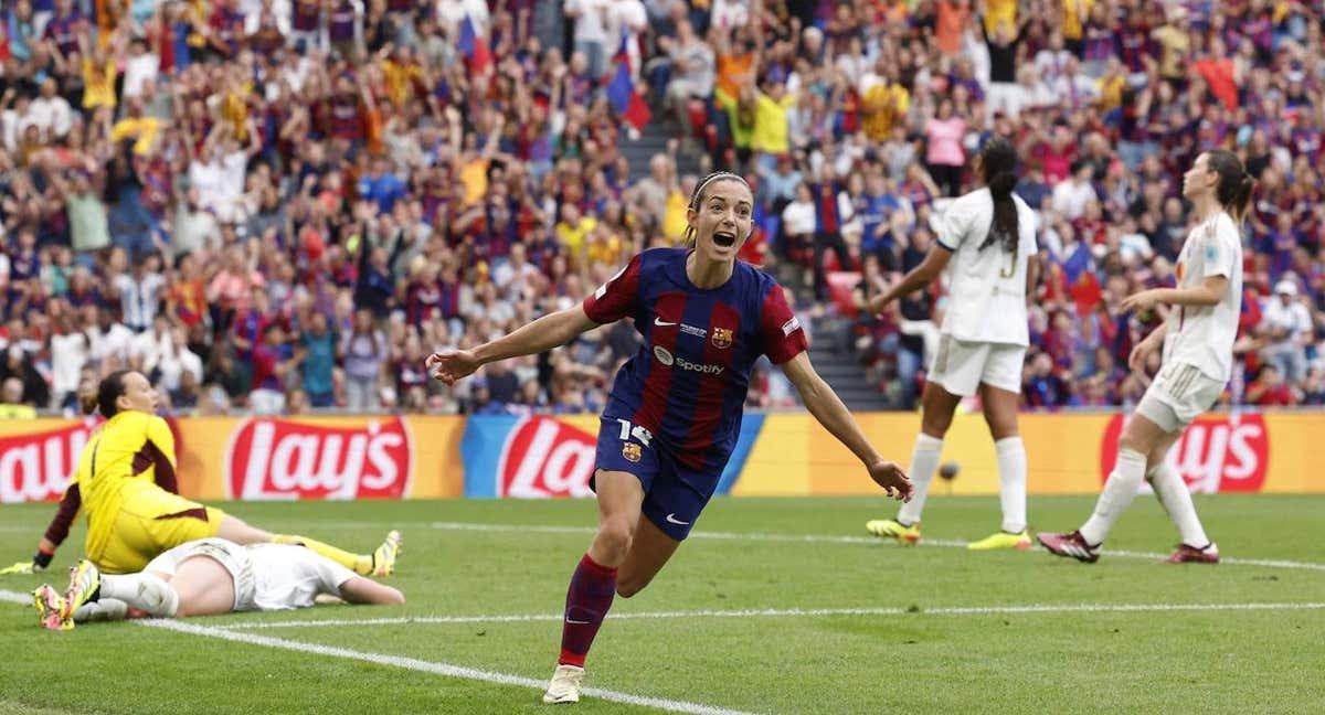 Aitana Bonmatí celebra el primer gol del Barça ante el Olympique de Lyon. /FC Barcelona