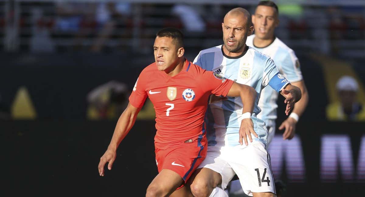 Chile y Argentina en una Copa América./EFE