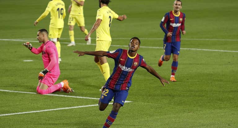 Ansu Fati celebra un gol con el FC Barcelona.
