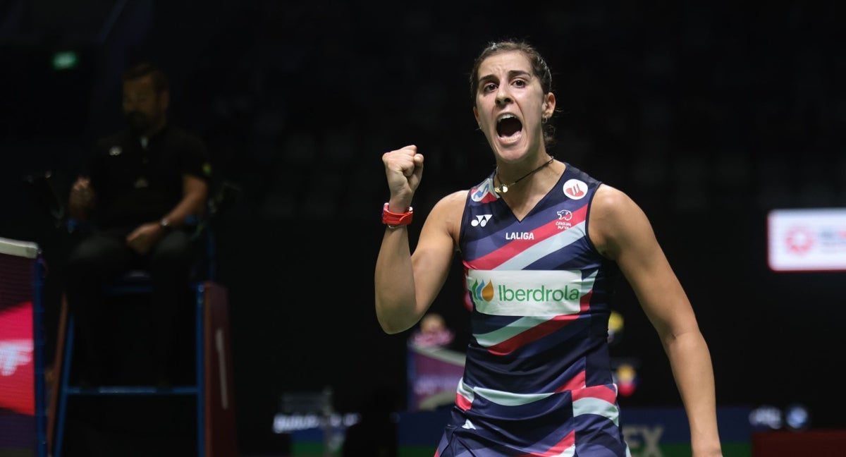 Carolina Marín durante el partido ante Zhang Yi Man.