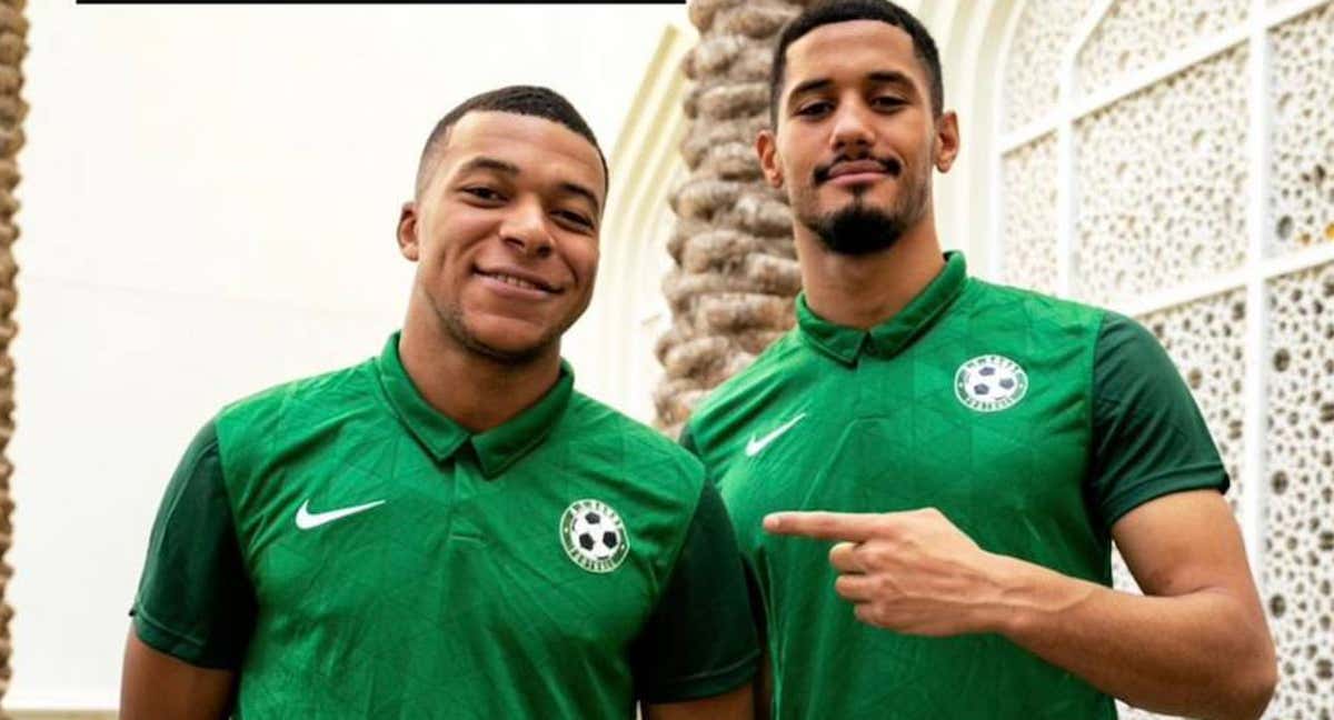 Mbappe y Saliba, juntos con la camiseta del Bondy.