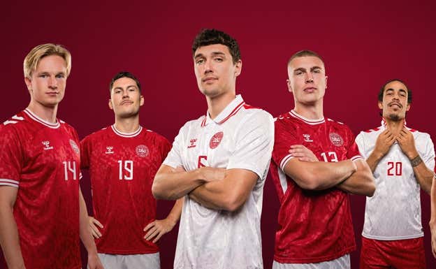 Equipaciones de Dinamarca para la Eurocopa 2024.