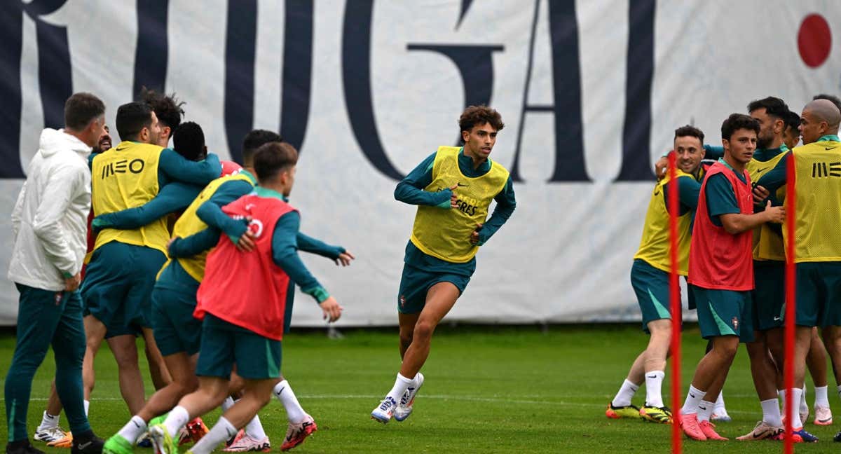 El jugador del Atlético de Madrid, Joao Felix, durante un entrenamiento con Portugal en la Eurocopa de Alemania./AFP