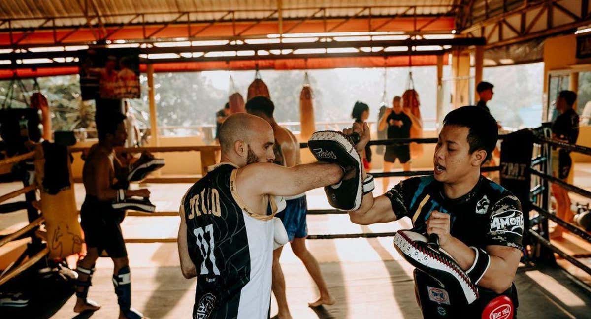Carlos Coello, durante un entrenamiento en el 7muaythai Gym de Rayong.