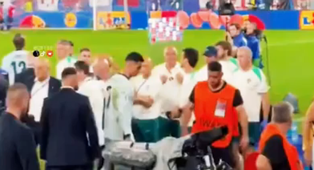 Un aficionado salta sobre Cristiano y acaba cayendo al suelo
