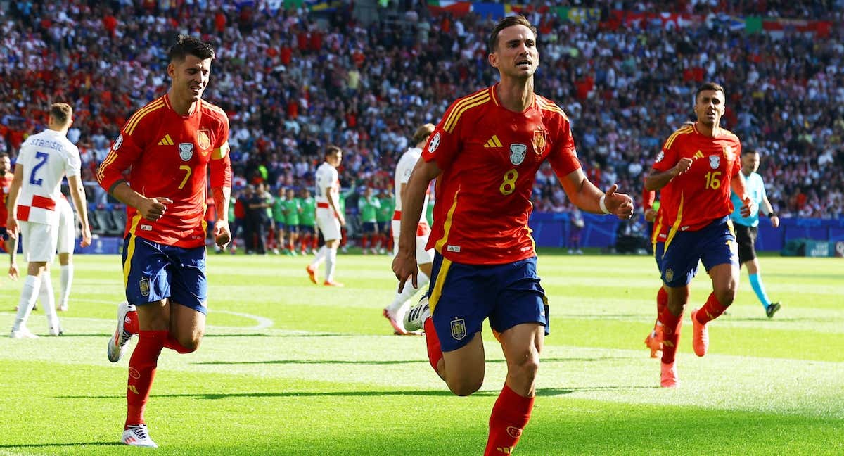 Fabián Ruiz celebra un gol con la Selección española en la Eurocopa 2024.