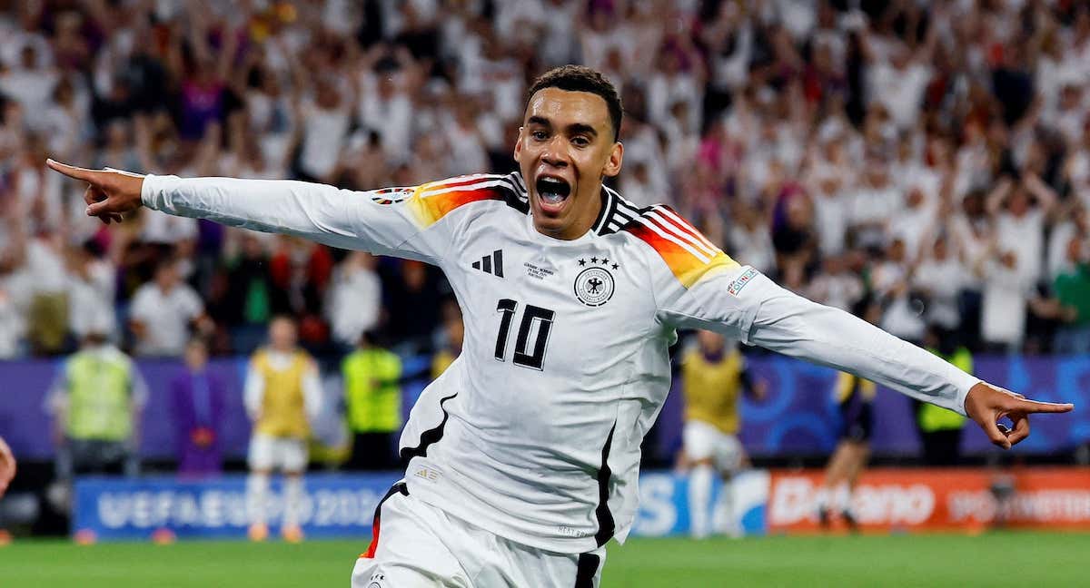 Jamal Musiala celebra un gol con Alemania./REUTERS