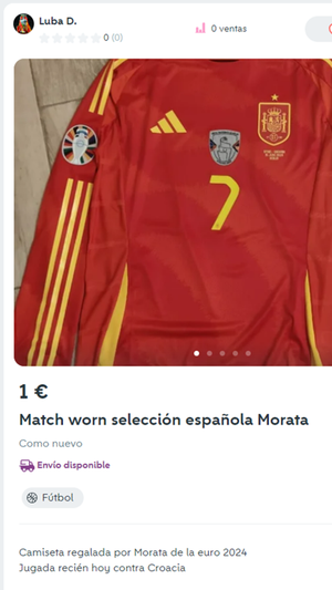 La camiseta de Morata del partido frente a Croacia, a la venta.  CAPTURA WALLAPOP