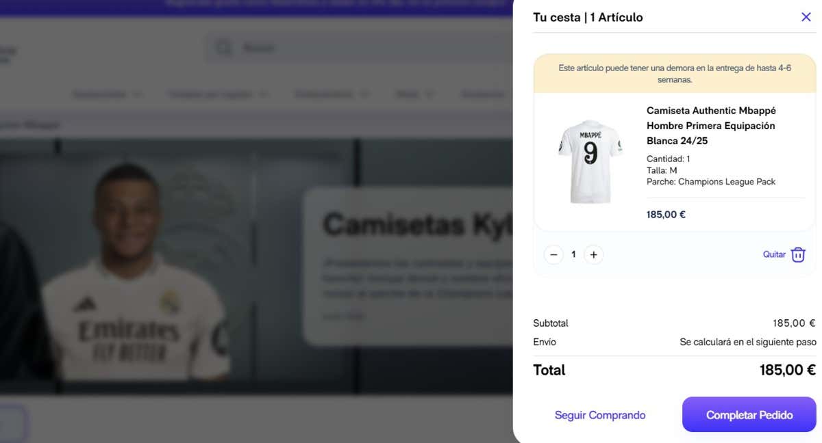 Captura de pantalla de la página web oficial del Real Madrid.