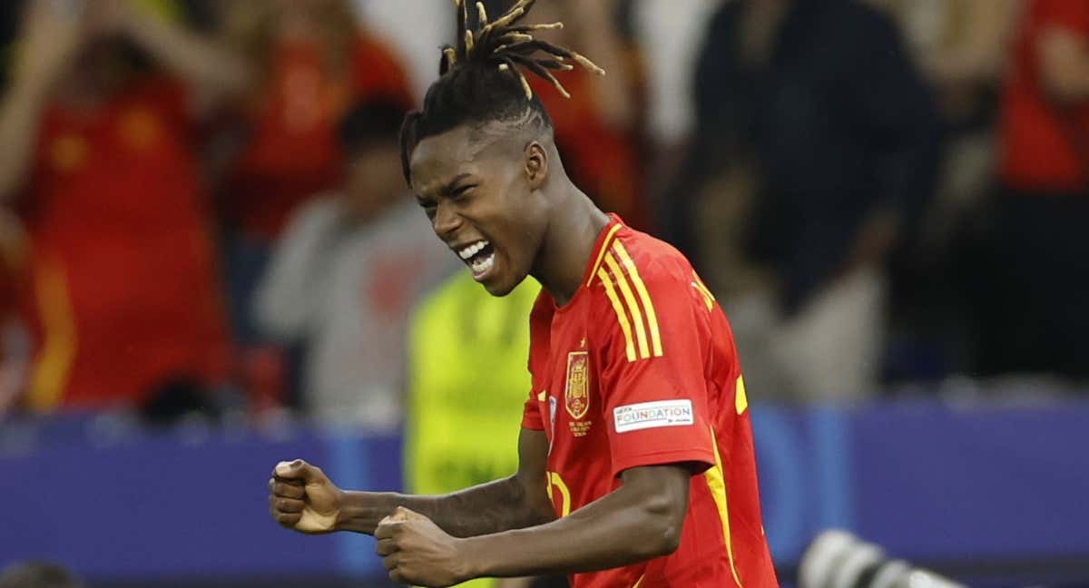 Nico Williams celebra su gol en la final de la Eurocopa./EFE