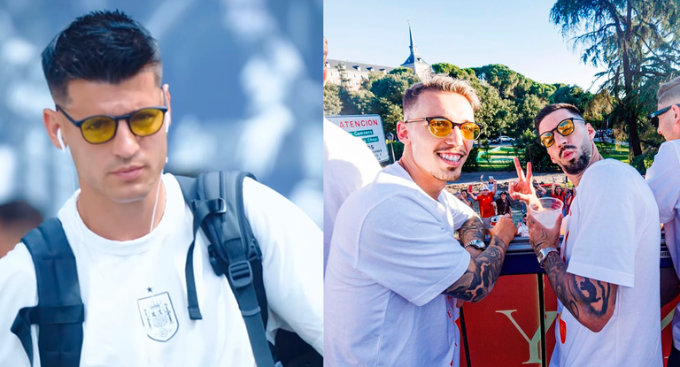 Morata, Grimaldo y Baena, con sus gafas tras la Eurocopa