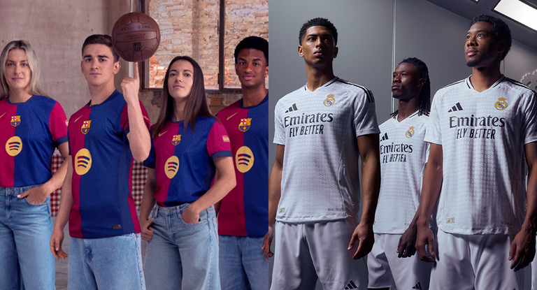 Las equipaciones del Barcelona y el Real Madrid para la próxima temporada.