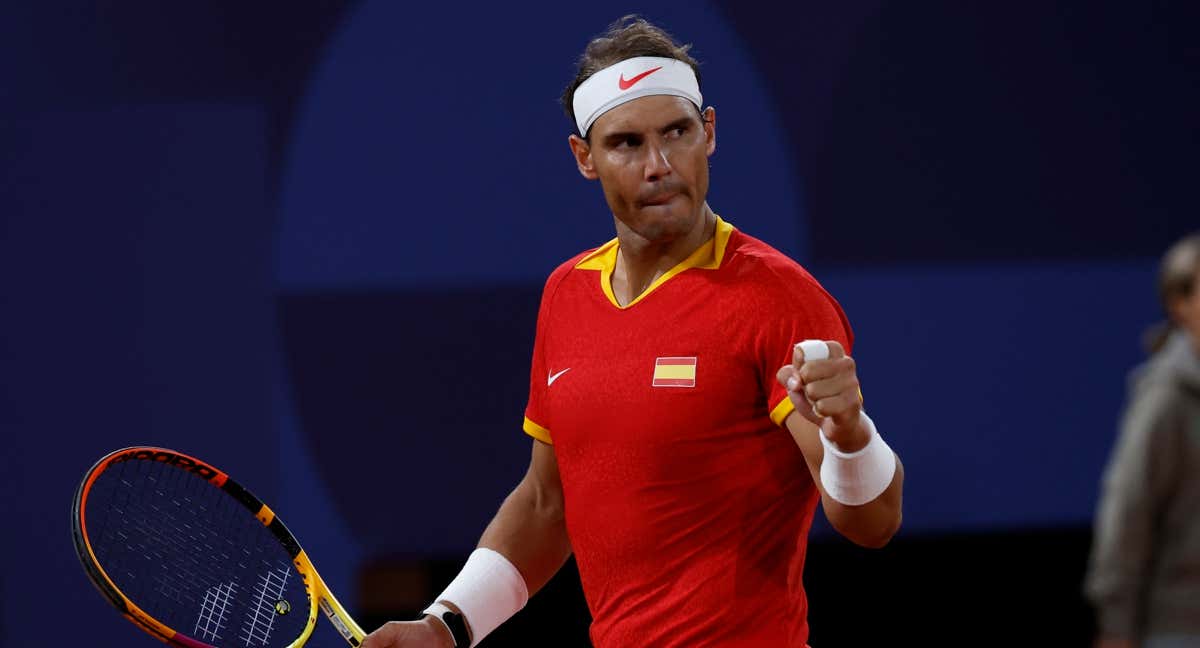 Rafa Nadal en su primer partido de dobles en los Juegos Olímpicos de París 2024. /EFE