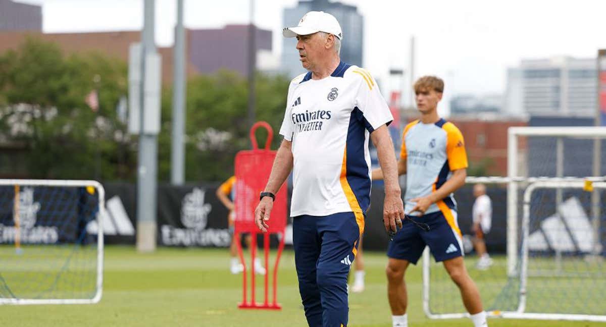 Carlo Ancelotti, en la primera sesión del Real Madrid en Chicago./Real Madrid CF