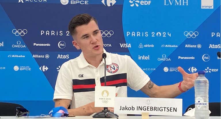 Jakob Ingebritsen, en su rueda de prensa en la Villa Olímpica.