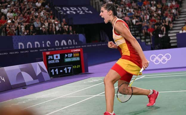 Carolina Marín celebra un punto. Efe
