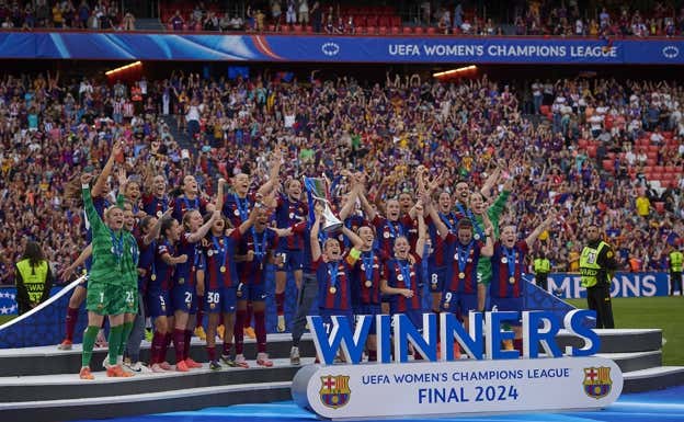 El Barça femenino celebra su tercera Champions.  Getty
