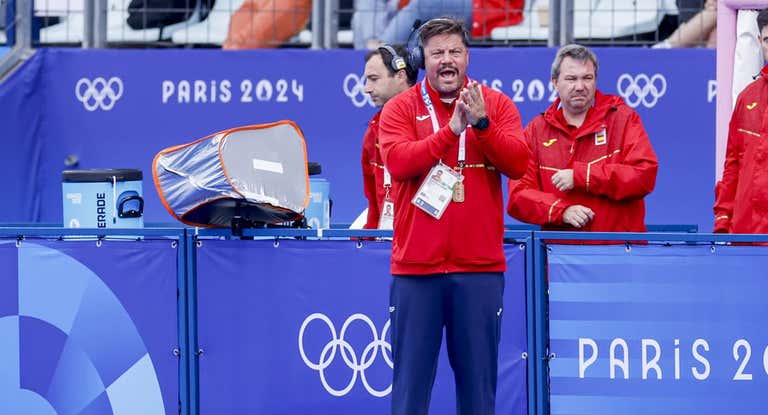 Max Caldas, durante un momento del partido de hockey de estos Juegos de París.