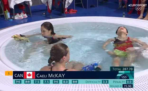Varias atletas durante la final de plataforma 10m de los Juegos Olímpicos de París.