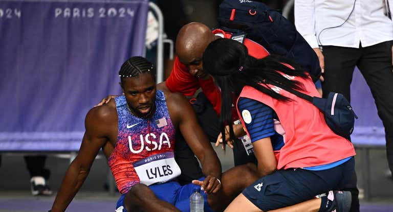 Noah Lyles, tras la final de 200 metros en París.