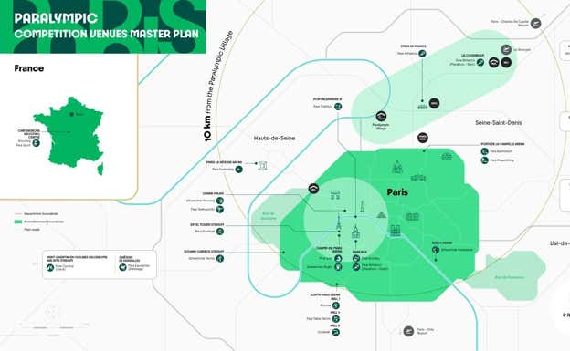 El mapa de sedes de los Juegos Paralímpicos.  PARÍS 2024