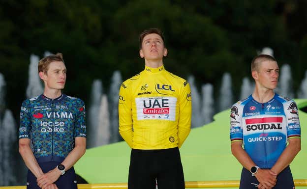 Tadej Pogacar, Jonas Vingegaard y Remco Evenepoel, podio del Tour 2024, son las grandes ausencias de la Vuelta a España 2024. REUTERS
