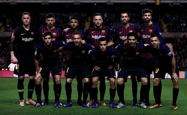 El último once titular del Barcelona que ganó en Vallecas (2-3) el noviembre de 2018.  GETTY