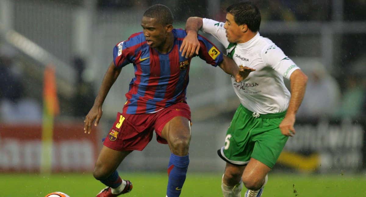 Eto'o marcó en su debut con el Barça en 2004 ante el Racing de Santander.
