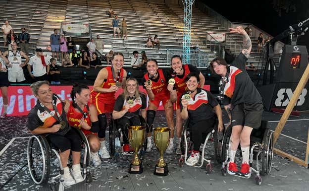 Las dos Selecciones españolas campeonas del Europeo 3x3 de Viena. EFE