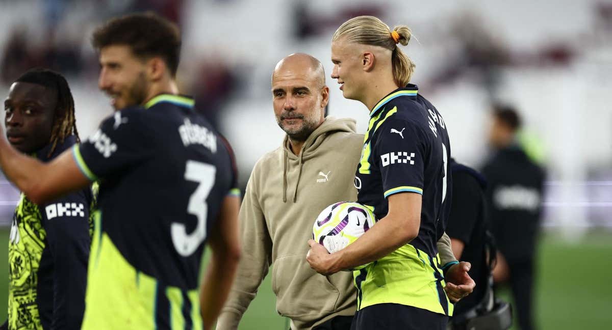 Haaland y Guardiola tras el partido.