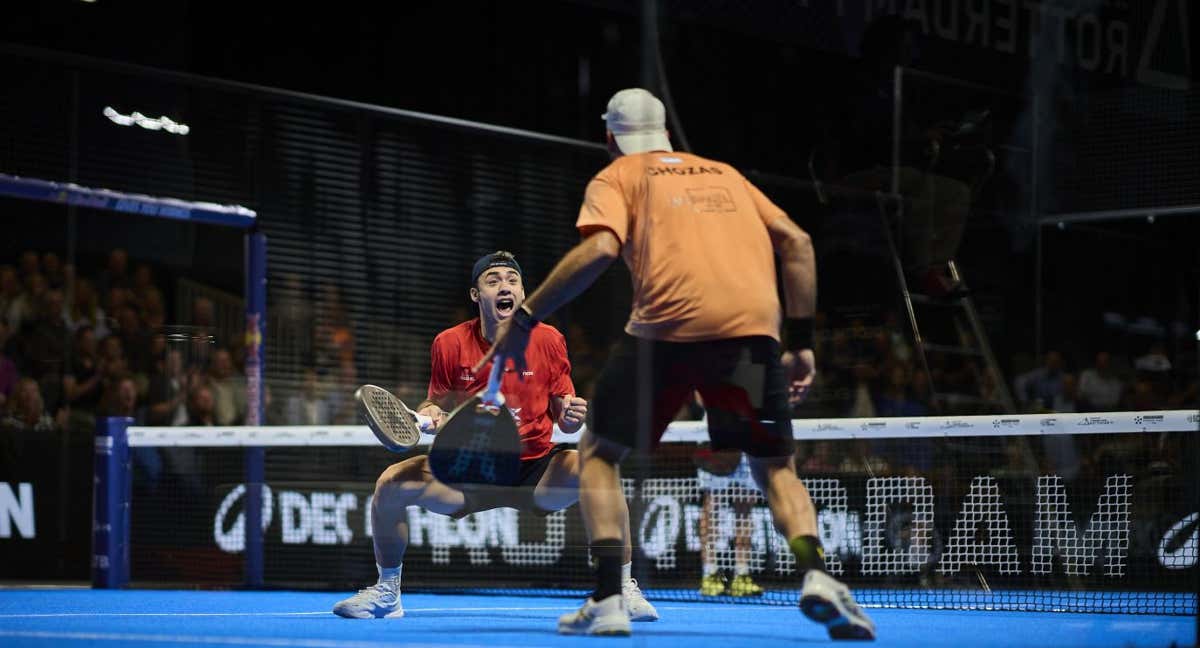 Leo Augsburger y Álex Chozas, la pareja argentina que es la gran sorpresa en Rotterdam. /PREMIER PADEL