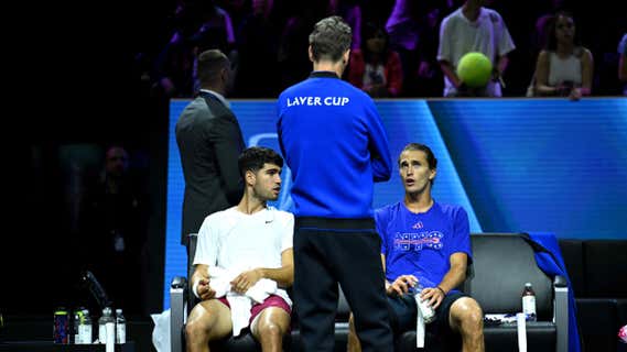 Alcaraz y Zverev, en una sesión de entrenamiento previa a la Laver Cup/Getty Images