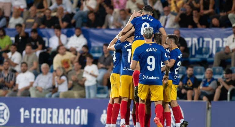 El Andorra celebra el gol que anotó contra el Barça Atlètic esta temporada.