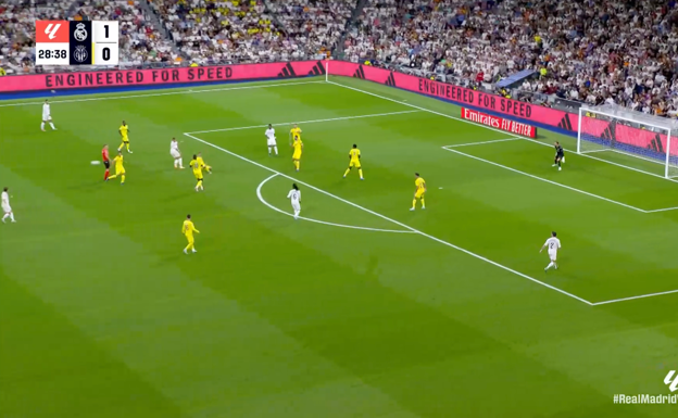 El disparo de Mbappé choca con la tupida defensa del Villarreal.  WYSCOUT