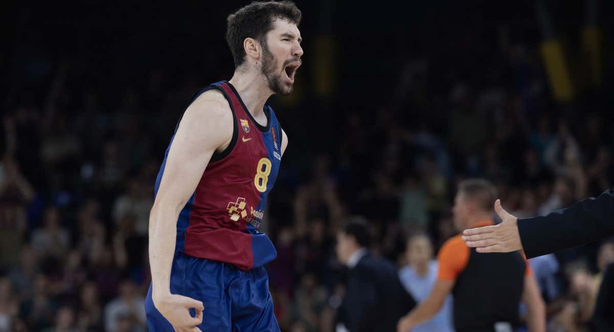 Darío Brizuela celebra un triple en el duelo de Euroliga ante el ALBA Berlín.