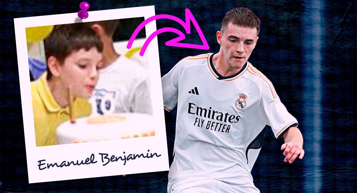 Emanuel Benjamin sopló las velas de su 10º cumpleaños en una tarta con el escudo del Real Madrid; ahora crece en su cantera.