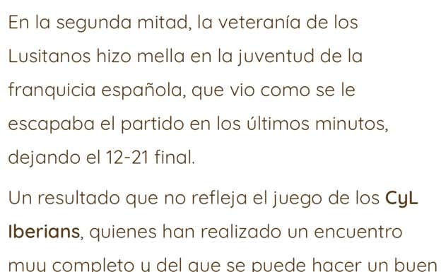 Crónica oficial de CYL Iberians donde se incide en la veteranía del equipo portugués.  CYL Iberians