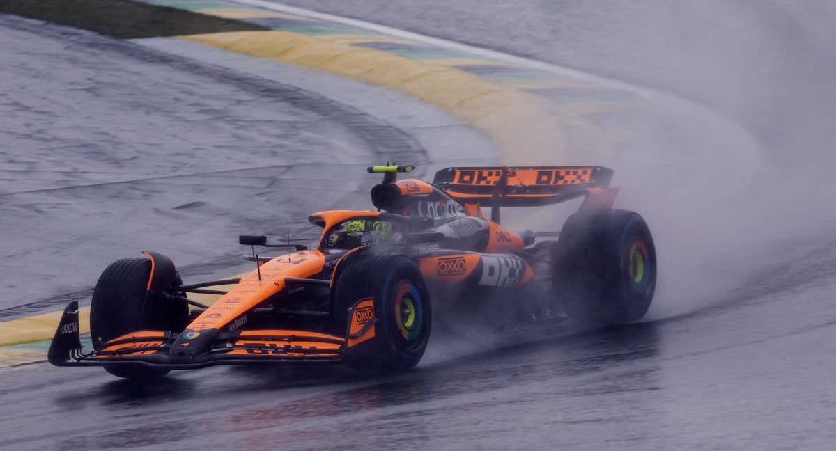 Norris, pilotando por el mojado Interlagos./REUTERS