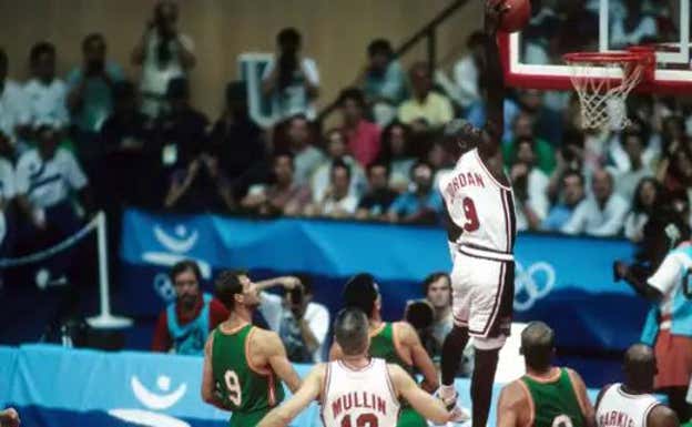 Jordan buela en Barcelona 92. Getty