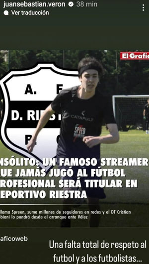 Reacción de Juan Sebastián Verón en Instagram: «Una falta de respeto al fútbol y a los futbolistas».  INSTAGRAM