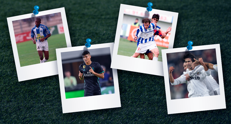 Eto'o, Óscar Rodríguez, Iván Pérez y Alberto Bueno, cuatro de los ocho jugadores que han vestido ambas camisetas.